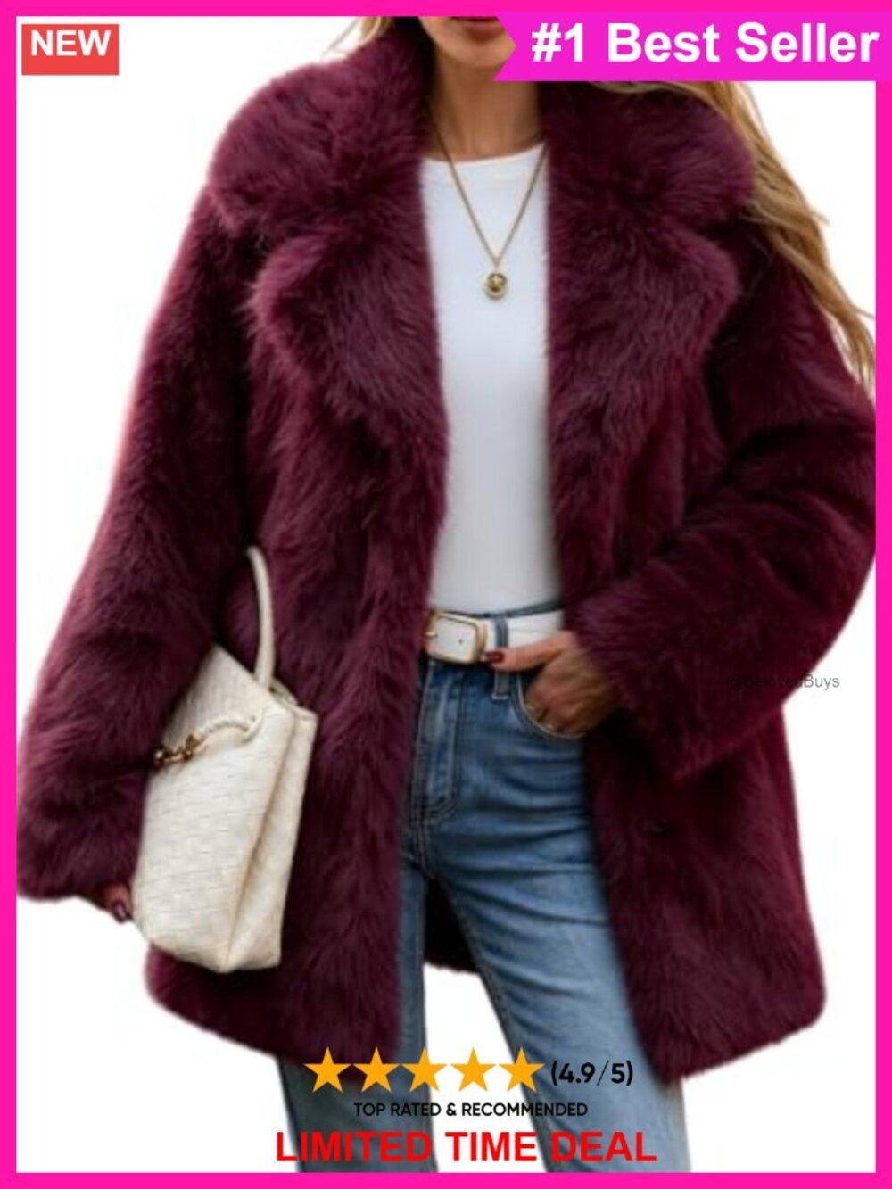 Faux Fur Coat Fluffy Lapel Collar Mid-Length Warm Jacket